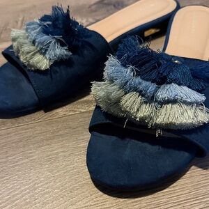 Women's London Rag - Blue Tassle Fringe Slide Sandals